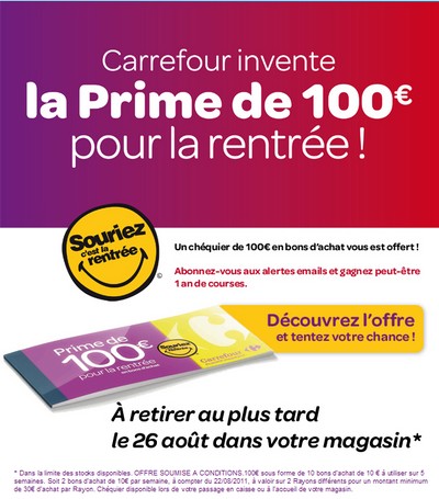 carrefour prime de 100 euros pour la rentree