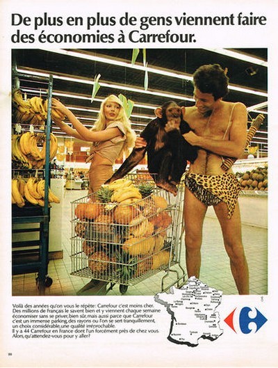 Carrefour 1974 publicite moins cher singe Carrefour 1974 publicite moins cher singe
