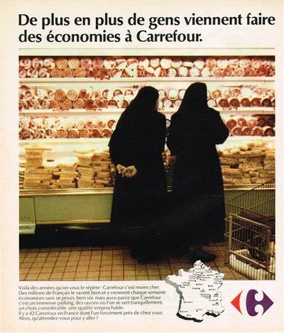 Carrefour 1974 publicite moins cher soeurs