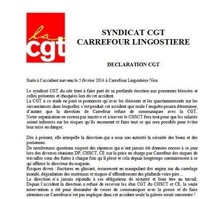 cgt carrefour lingostiere accident syndicat