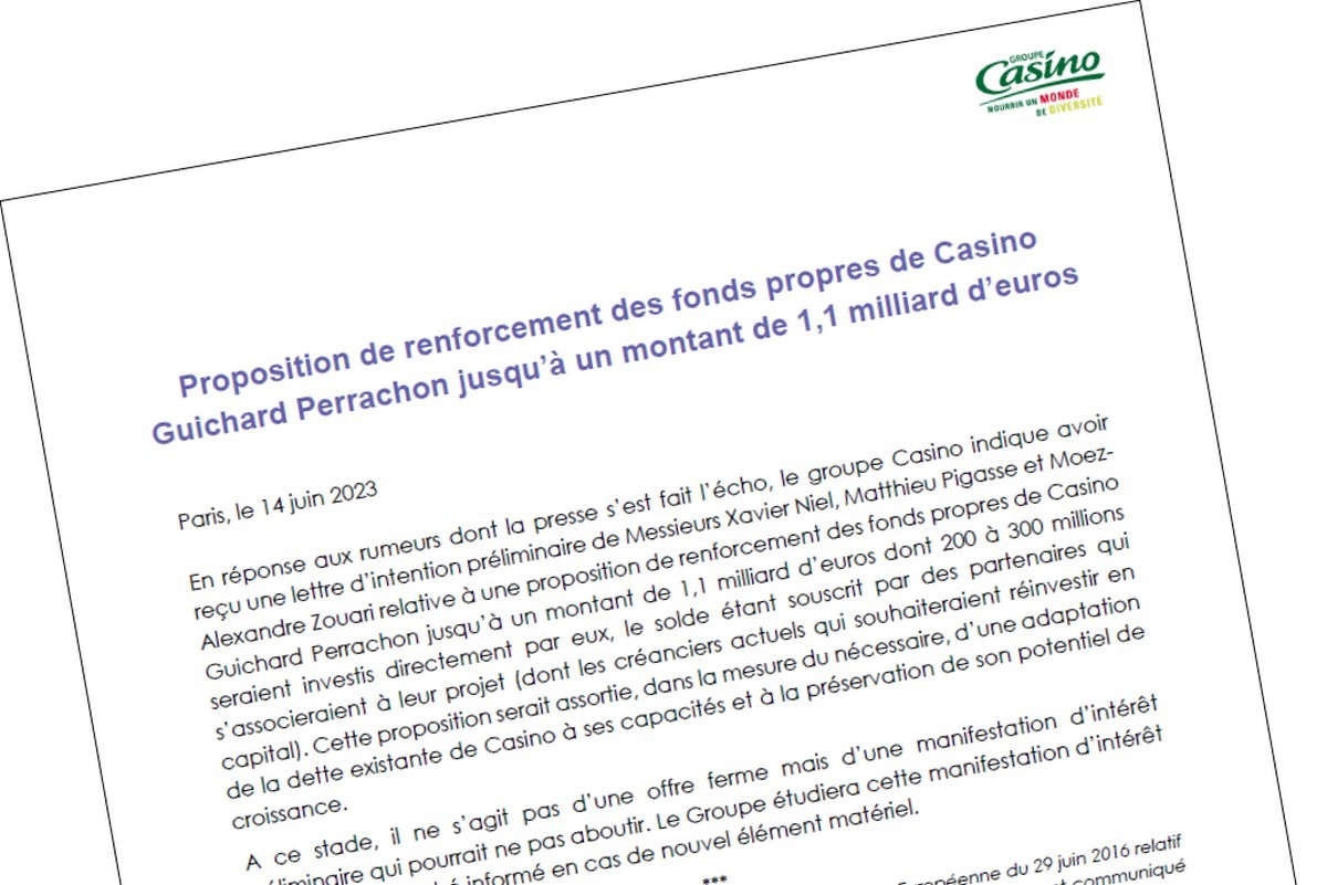 Proposition de renforcement des fonds propres de Casino Guichard Perrachon jusqu’à un montant de 1,1 milliard d’euros